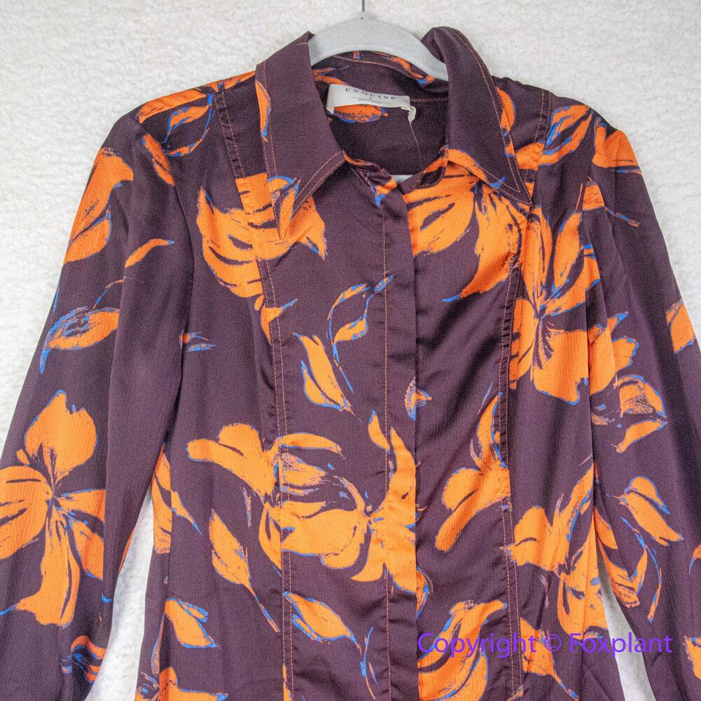 New! Anthropologie Exquise Long-Sleeve Satin Shirtdress, size S - Picture 6 of 15